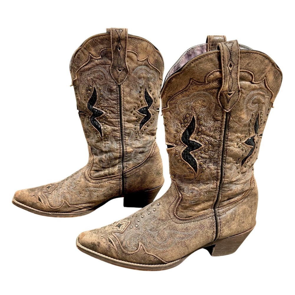 Laredo‎ Womens Lucretia Leather Upper Cowboy Boot Tan Brown Bolt Studded Sz 9.5